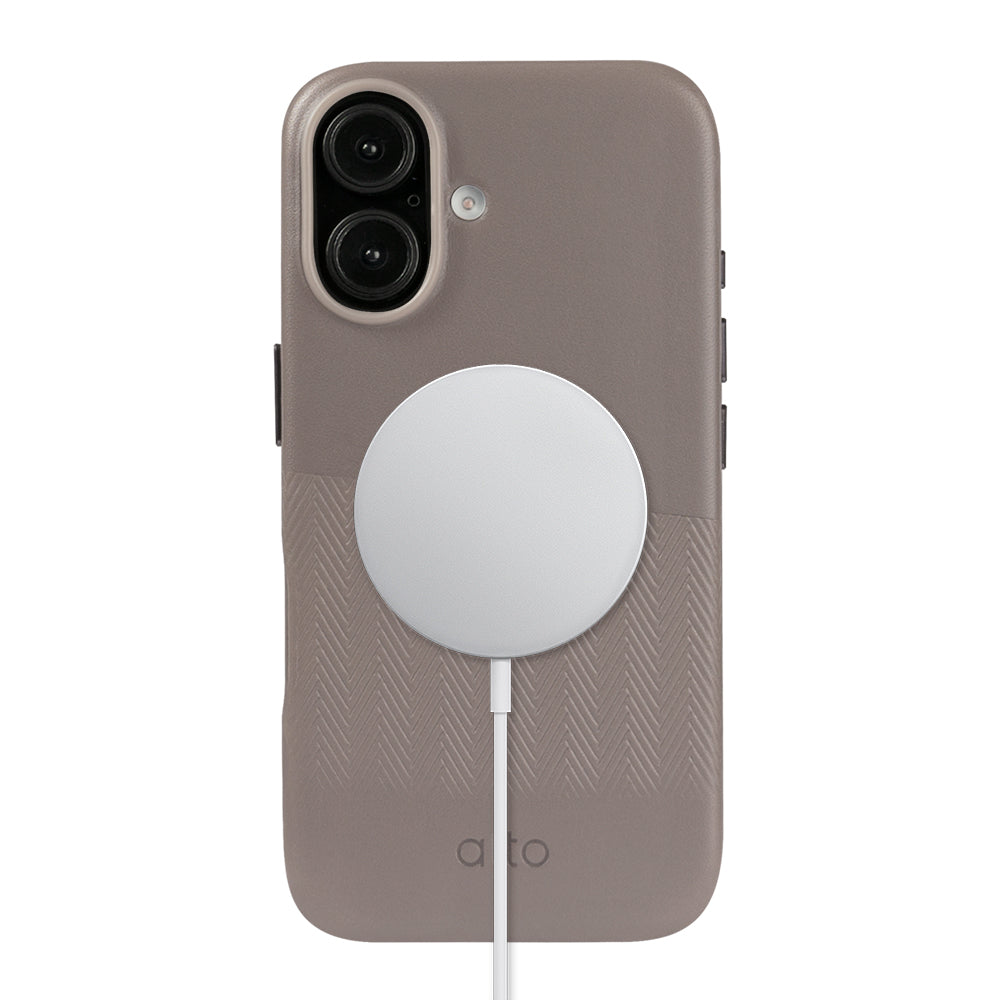 iPhone 16 - Herring 磁吸壓紋皮革手機殼 - 礫石灰