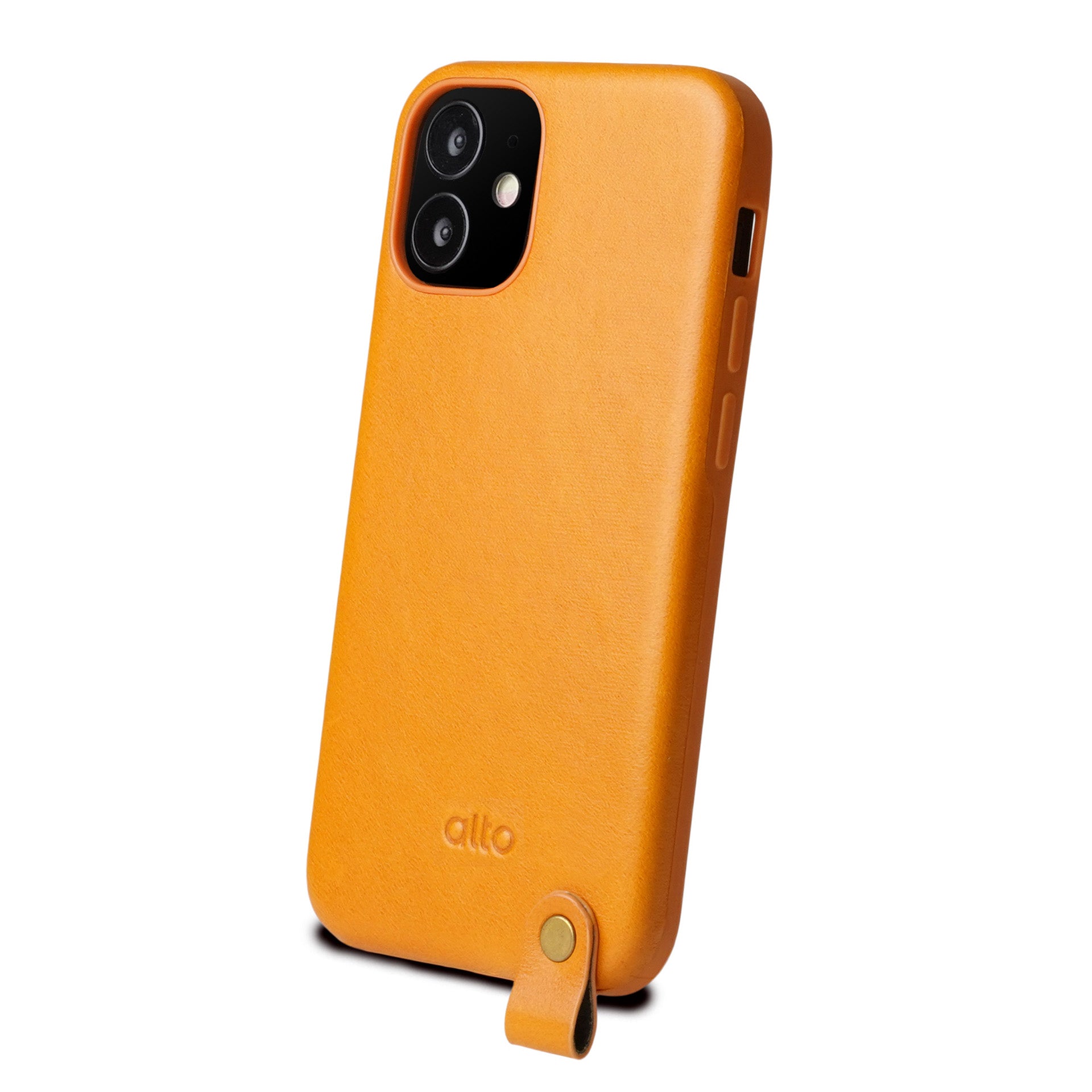 iPhone 12 mini - Anello 360 掛繩皮革手機殼 - 焦糖棕