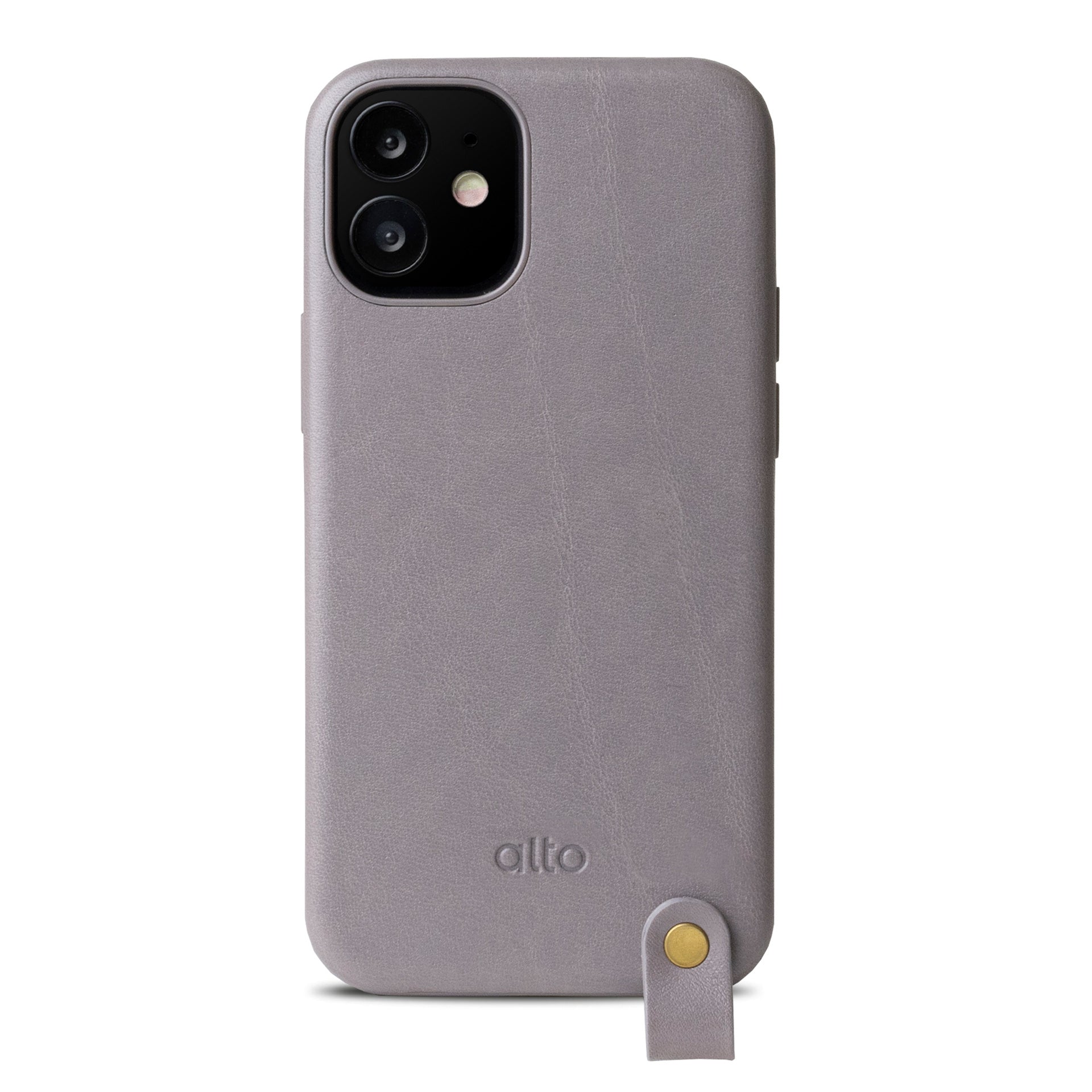 iPhone 12 mini - Anello 360 掛繩皮革手機殼 - 礫石灰