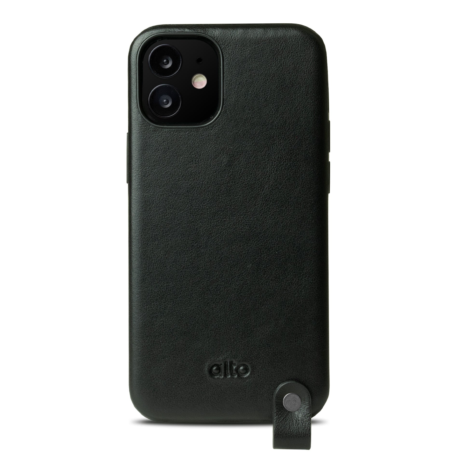iPhone 12 mini - Anello 360 掛繩皮革手機殼 - 渡鴉黑