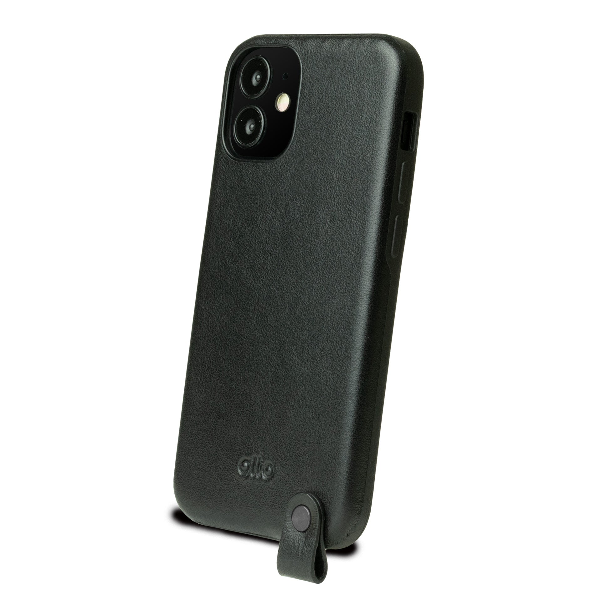 iPhone 12 mini - Anello 360 掛繩皮革手機殼 - 渡鴉黑