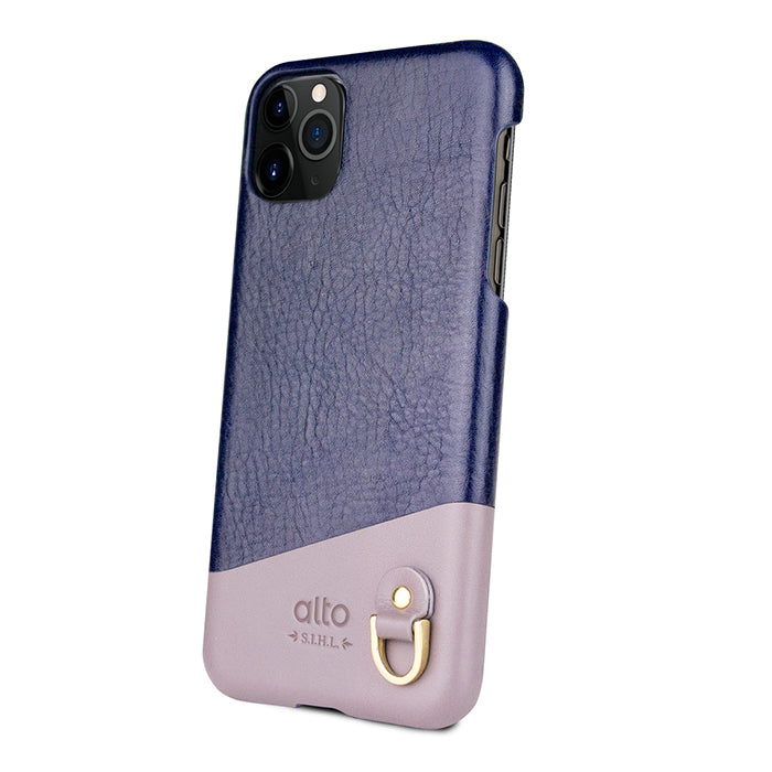 iPhone 11 Pro - Anello 掛繩皮革手機殼 - 海軍藍/礫石灰