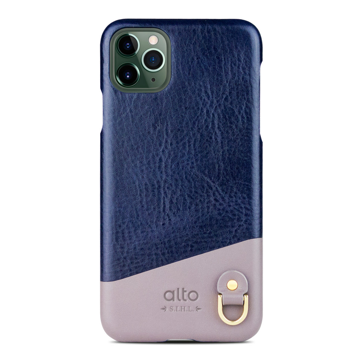 iPhone 11 Pro Max - Anello 掛繩皮革手機殼 - 海軍藍/礫石灰
