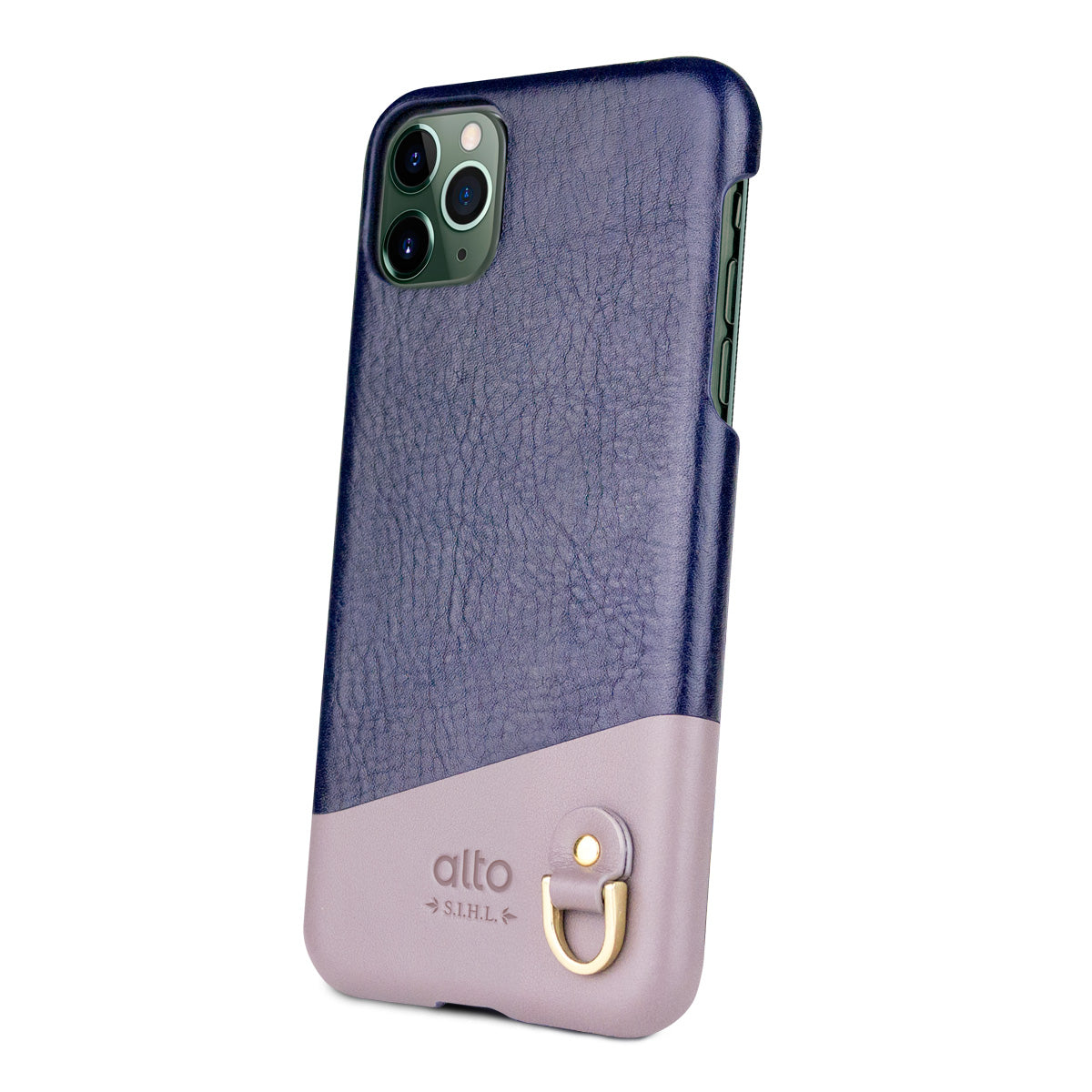 iPhone 11 Pro Max - Anello 掛繩皮革手機殼 - 海軍藍/礫石灰