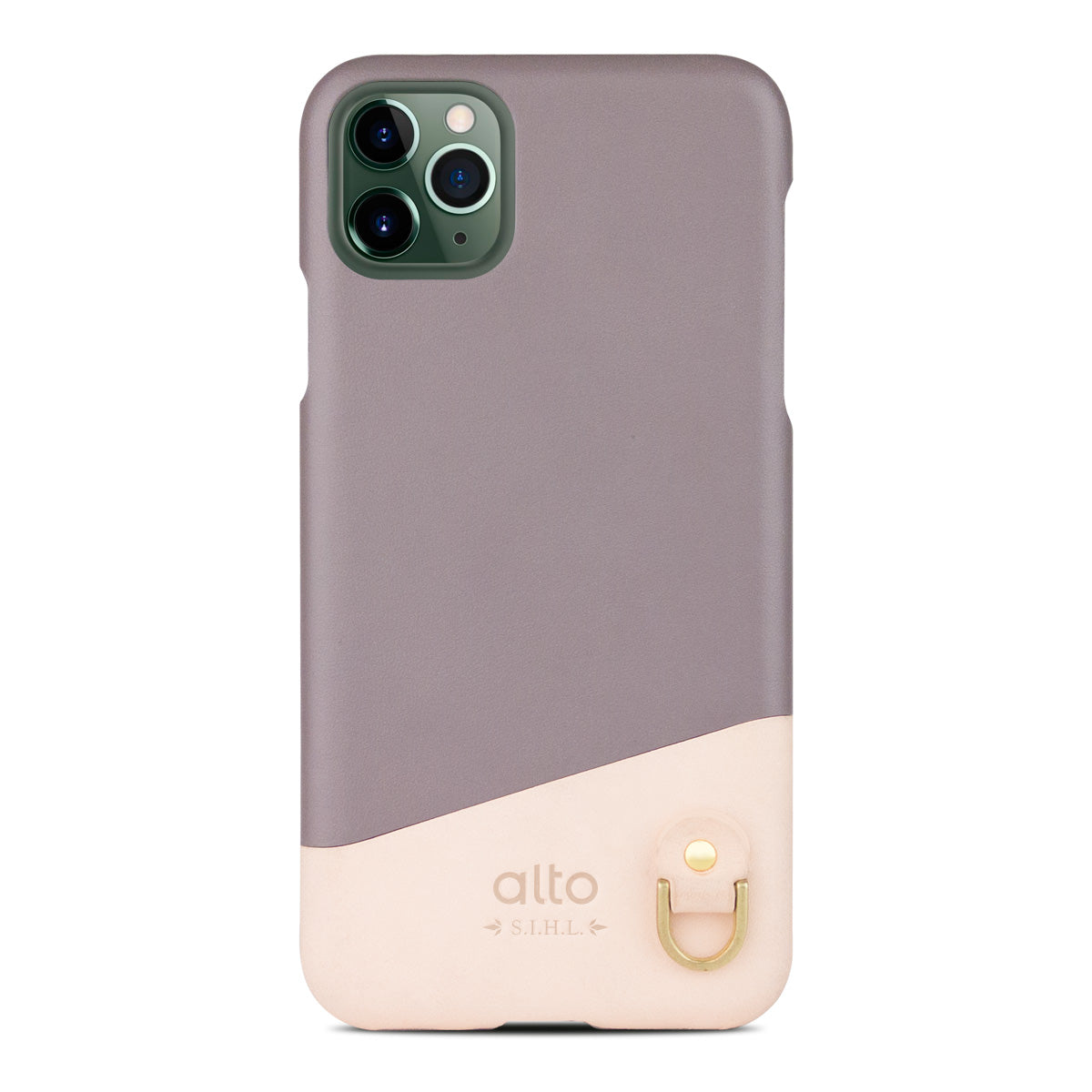 iPhone 11 Pro Max - Anello 掛繩皮革手機殼 - 礫石灰/本色