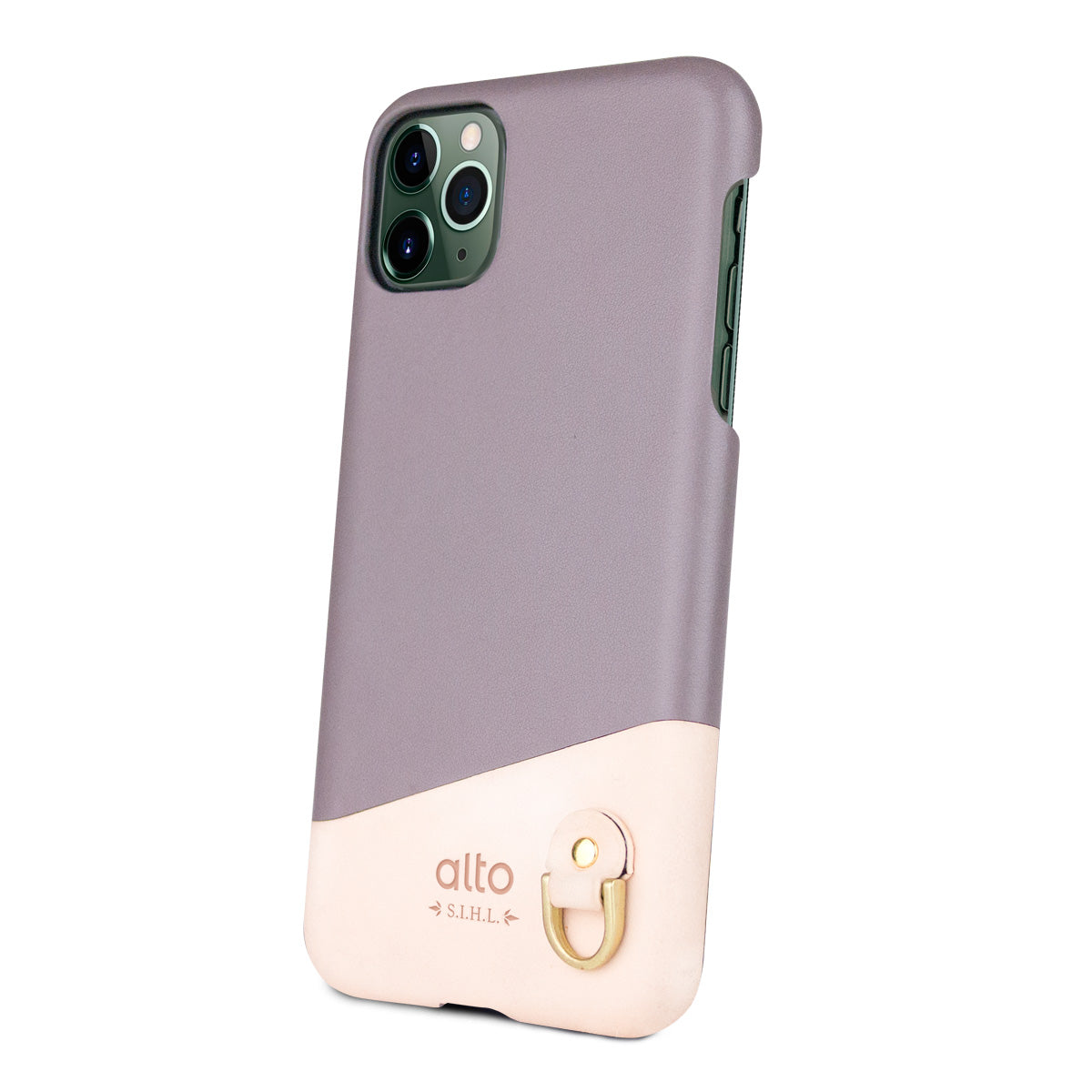 iPhone 11 Pro Max - Anello 掛繩皮革手機殼 - 礫石灰/本色