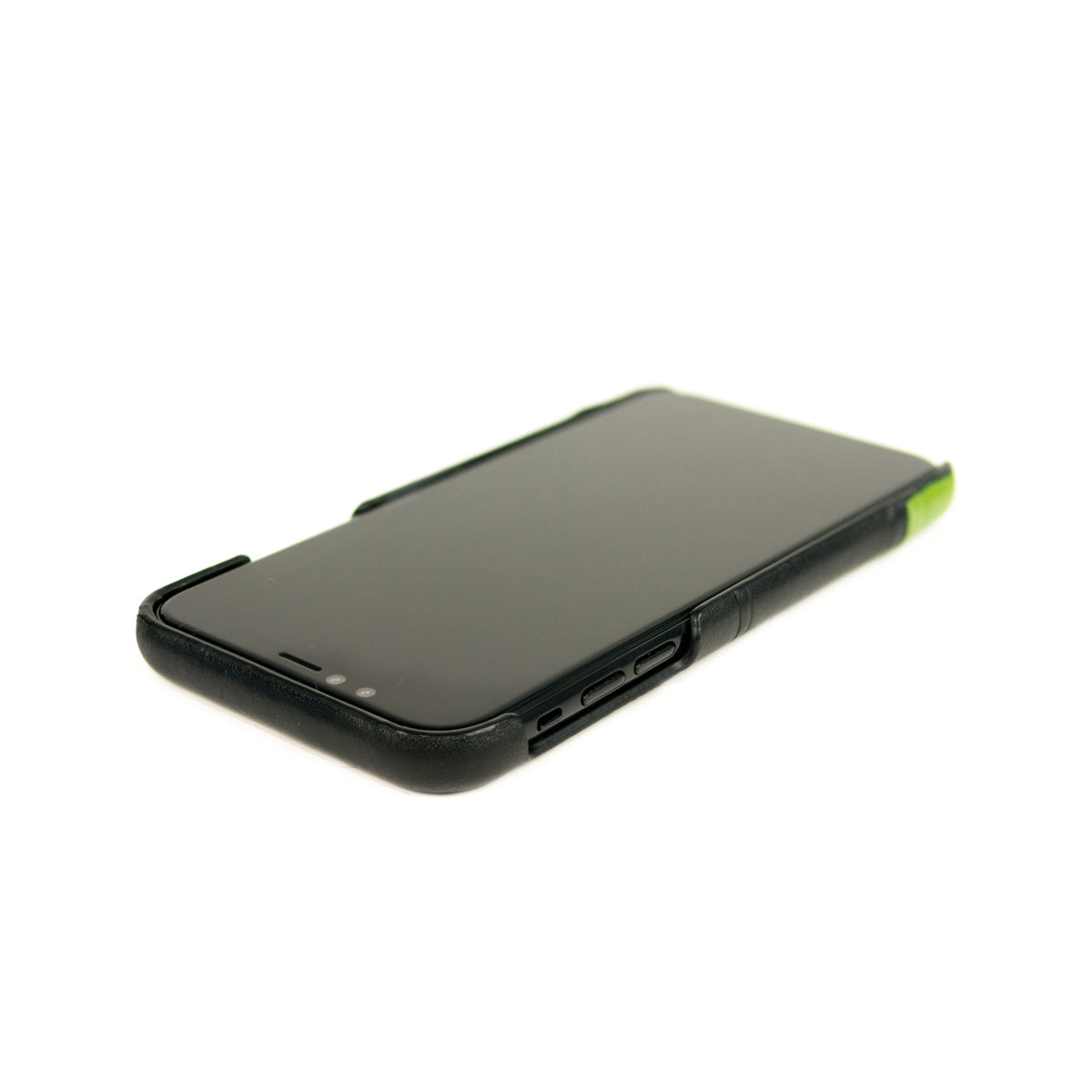 惜福品 - iPhone 11 Pro Max - Metro 插卡式皮革手機殼 - 渡鴉黑/萊姆綠